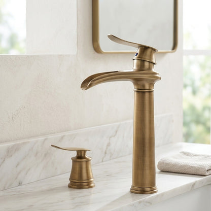 Lagomel waterfall single-hole bathroom faucet, set in a Modern/Minimalist bathroom