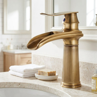 Lagomel waterfall single-hole bathroom faucet, set in a Modern/Minimalist bathroom