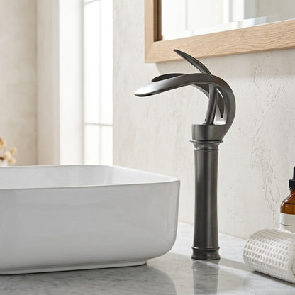 Lagomel single-hole waterfall vessel sink faucet, set in a Modern/Contemporary bathroom