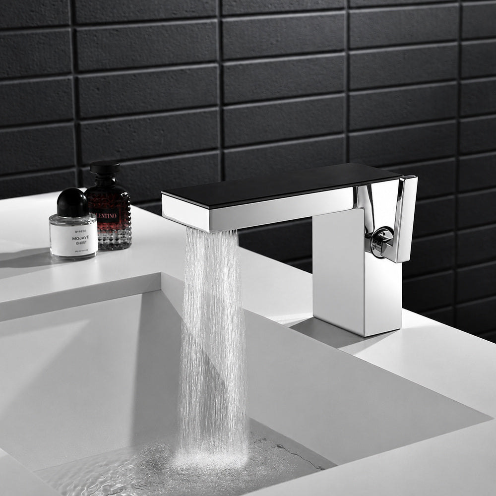 Modern Waterfall Bathroom Faucet, Single-Handle Brass Basin Faucet, Chrome / Brushed Gold / Matte White