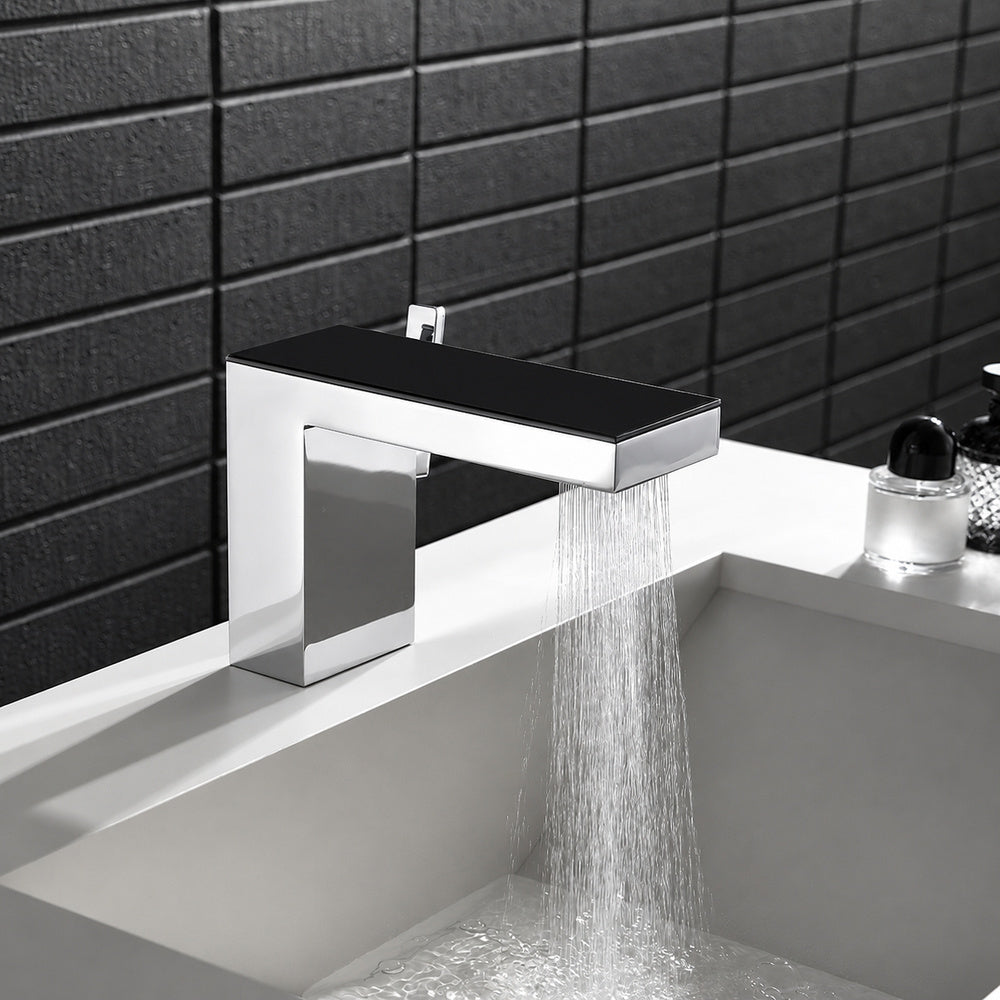 Modern Waterfall Bathroom Faucet, Single-Handle Brass Basin Faucet, Chrome / Brushed Gold / Matte White