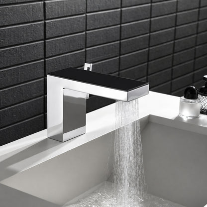 Modern Waterfall Bathroom Faucet, Single-Handle Brass Basin Faucet, Chrome / Brushed Gold / Matte White