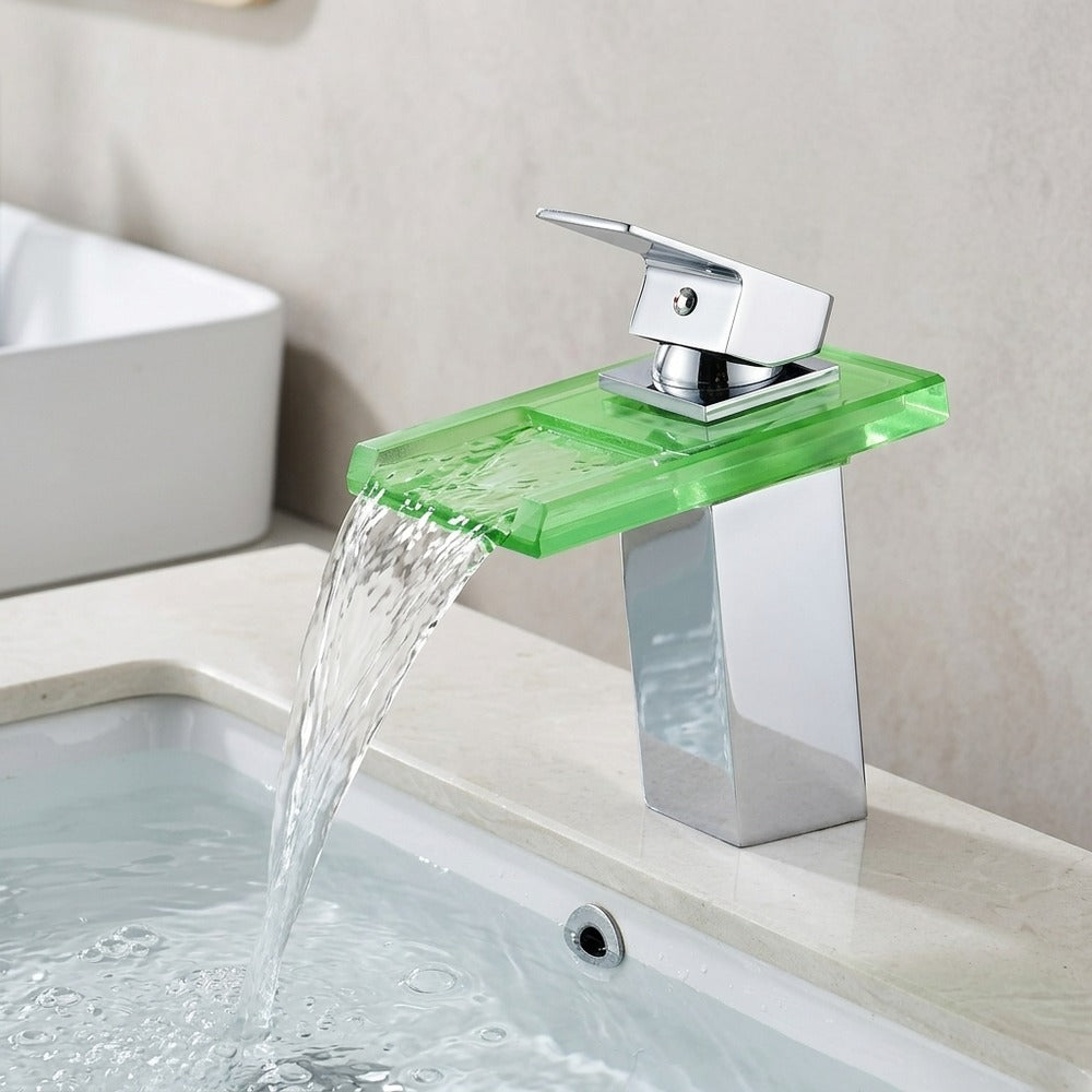 Lagomel waterfall single-hole bathroom faucet, set in a Modern/Minimalist bathroom