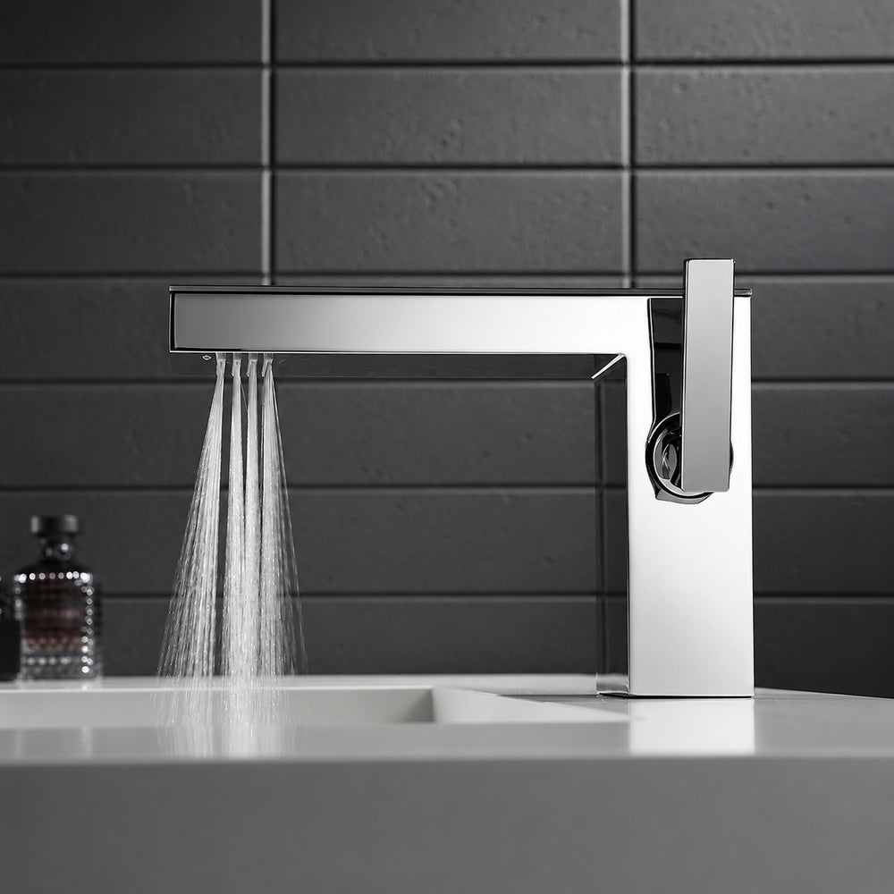 Modern Waterfall Bathroom Faucet, Single-Handle Brass Basin Faucet, Chrome / Brushed Gold / Matte White