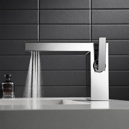 Modern Waterfall Bathroom Faucet, Single-Handle Brass Basin Faucet, Chrome / Brushed Gold / Matte White