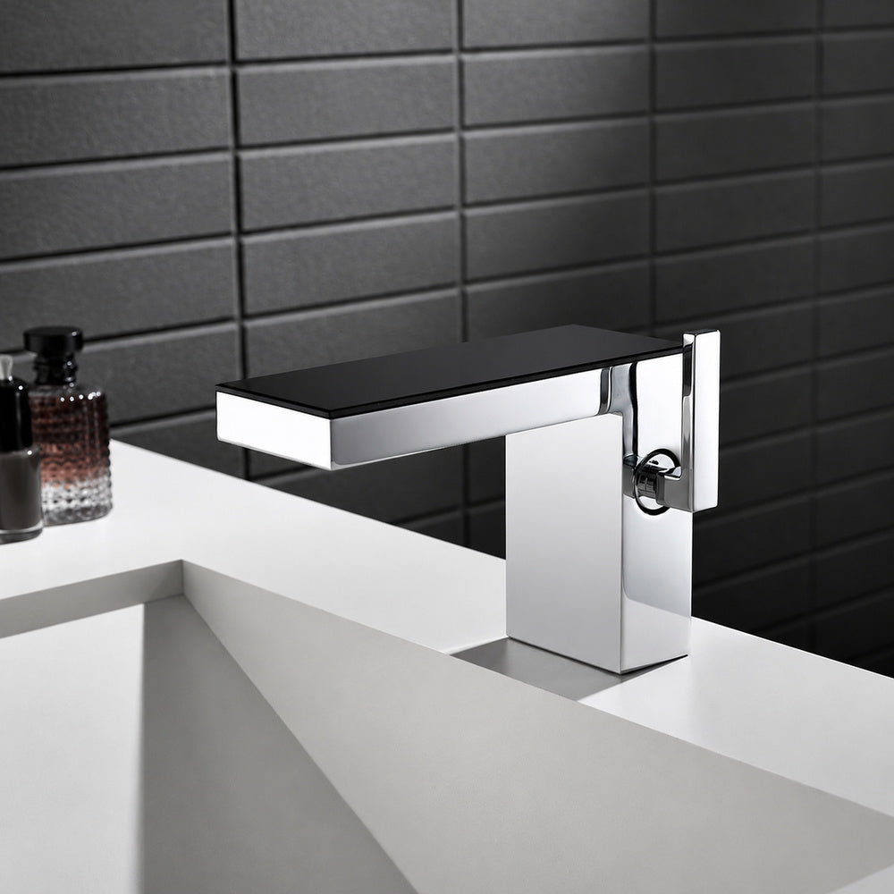 Modern Waterfall Bathroom Faucet, Single-Handle Brass Basin Faucet, Chrome / Brushed Gold / Matte White