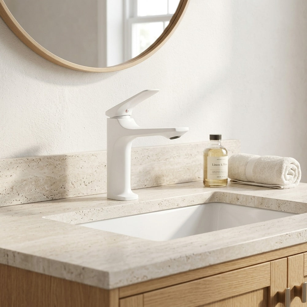 Lagomel single-hole bathroom faucet, set in a Traditional/Classic bathroom