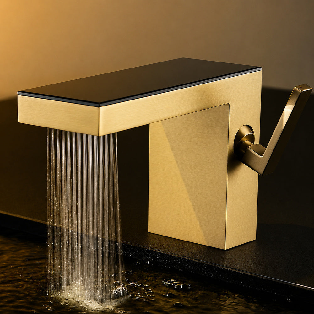 Modern Waterfall Bathroom Faucet, Single-Handle Brass Basin Faucet, Chrome / Brushed Gold / Matte White