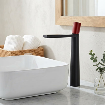 Lagomel single-hole single-handle vessel sink faucet in two-tone / mixed finish, brushed gold, chrome, matte white,, set in a Modern/Contemporary bathroom