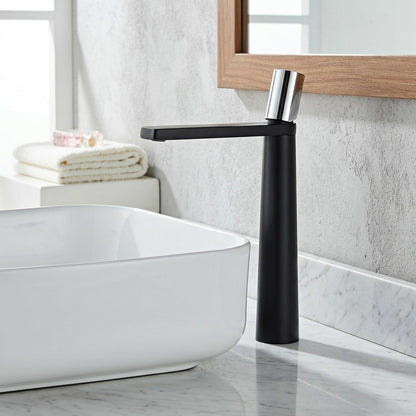 Lagomel single-hole single-handle vessel sink faucet, set in a Modern/Minimalist/Contemporary bathroom