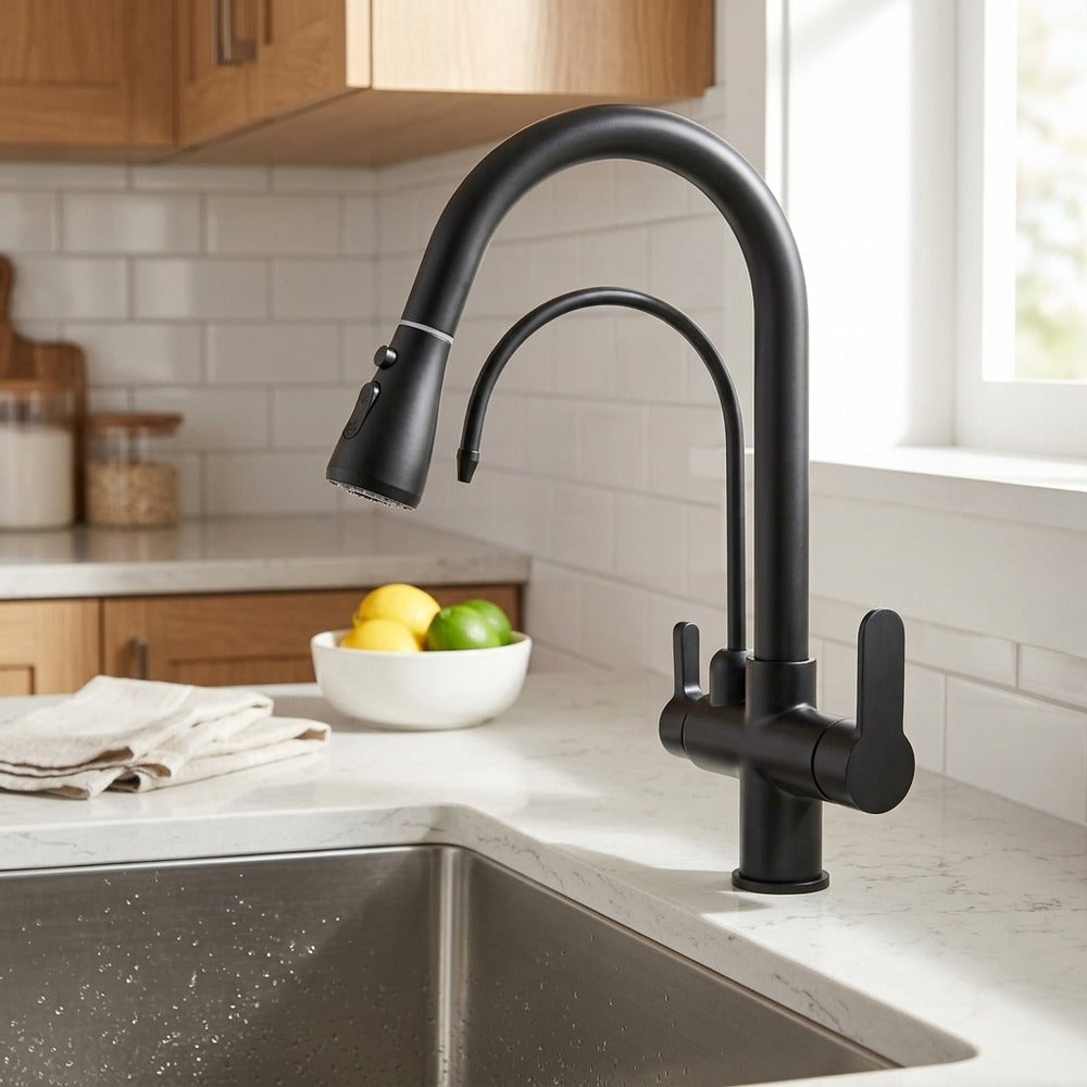 Lagomel pull-down kitchen faucet, set in a Modern/Contemporary kitchen