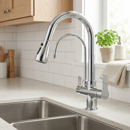 Lagomel pull-down kitchen faucet, set in a Modern/Contemporary kitchen