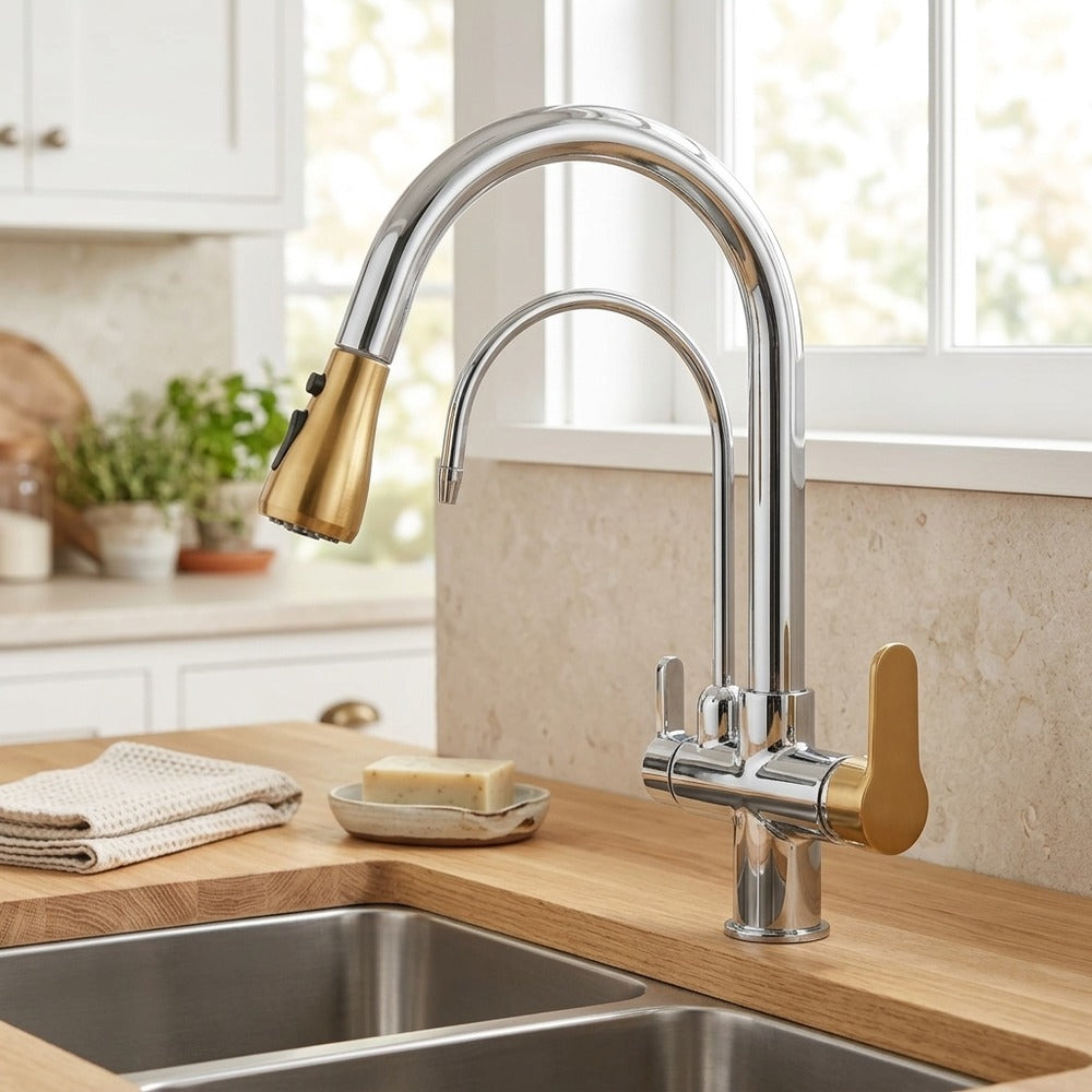 Lagomel pull-down kitchen faucet, set in a Modern/Contemporary kitchen