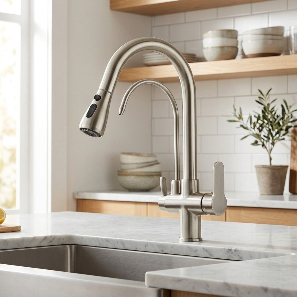 Lagomel pull-down kitchen faucet, set in a Modern/Contemporary kitchen