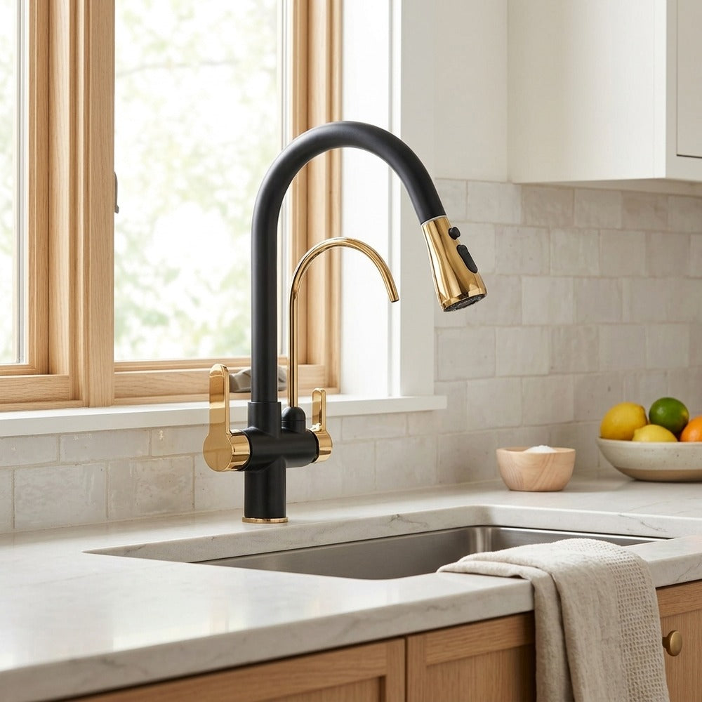 Lagomel pull-down kitchen faucet, set in a Modern/Contemporary kitchen