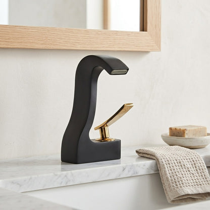 Lagomel waterfall single-hole bathroom faucet, set in a Modern/Minimalist bathroom