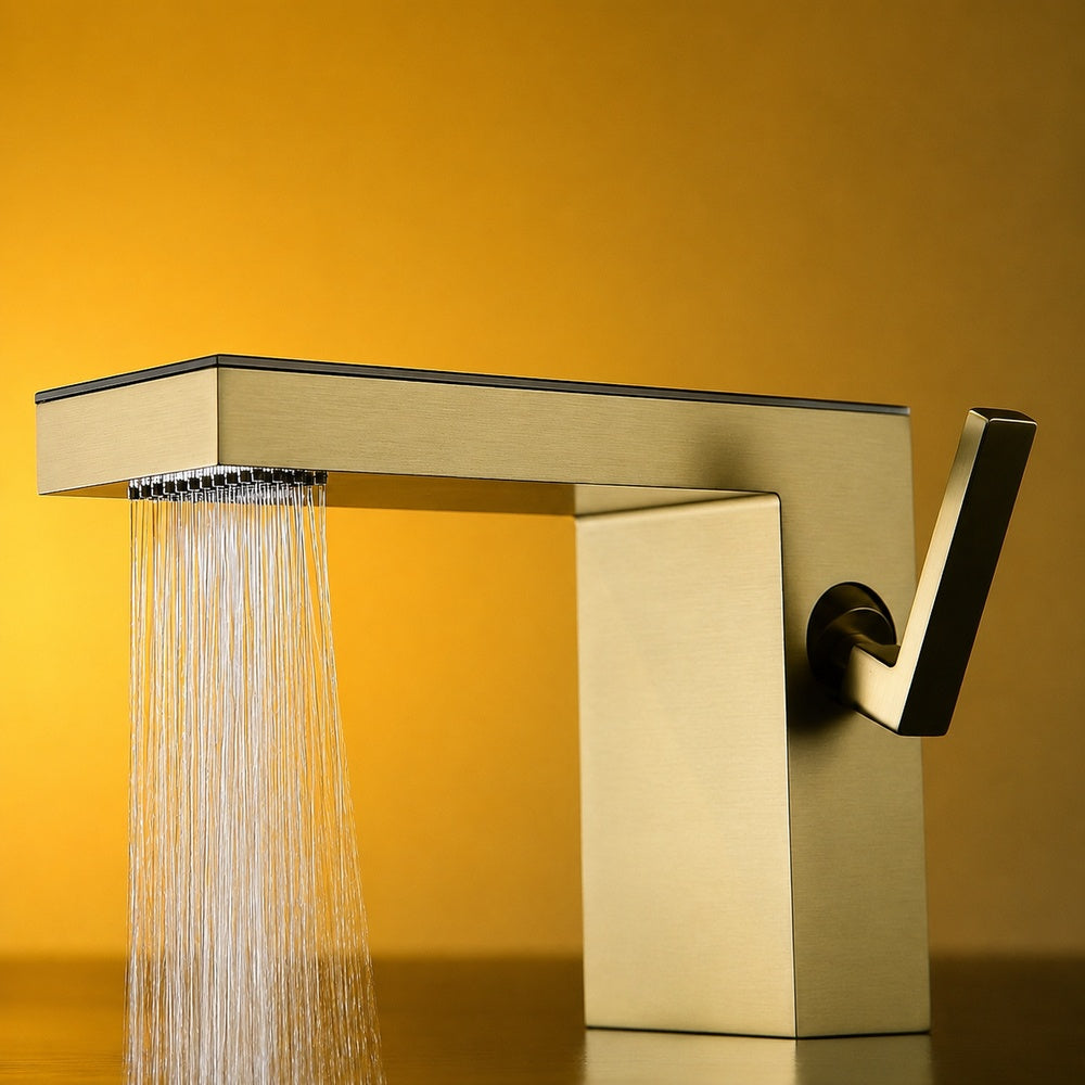 Modern Waterfall Bathroom Faucet, Single-Handle Brass Basin Faucet, Chrome / Brushed Gold / Matte White