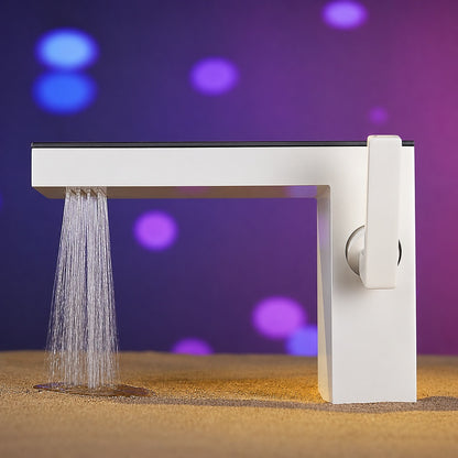 Modern Waterfall Bathroom Faucet, Single-Handle Brass Basin Faucet, Chrome / Brushed Gold / Matte White
