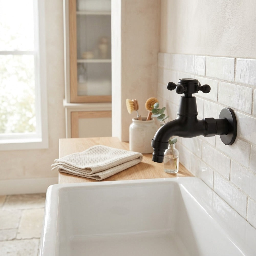 Lagomel wall-mounted washing machine faucet, set in a Traditional/Classic/Rustic/Industrial bathroom