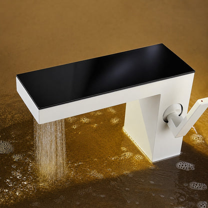Modern Waterfall Bathroom Faucet, Single-Handle Brass Basin Faucet, Chrome / Brushed Gold / Matte White