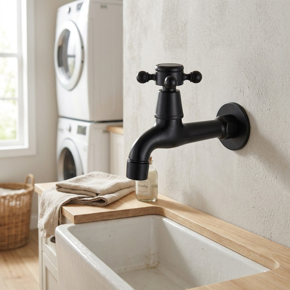 Lagomel wall-mounted washing machine faucet, set in a Traditional/Classic/Rustic/Industrial bathroom