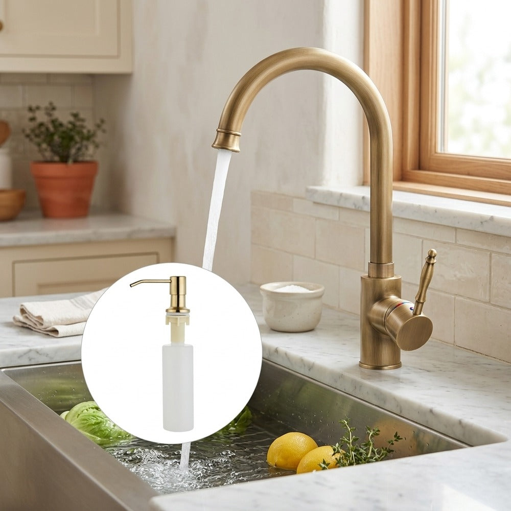 Lagomel single-handle kitchen faucet in antique brass, set in a Modern/Contemporary kitchen