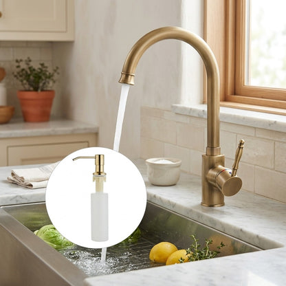 Lagomel single-handle kitchen faucet in antique brass, set in a Modern/Contemporary kitchen