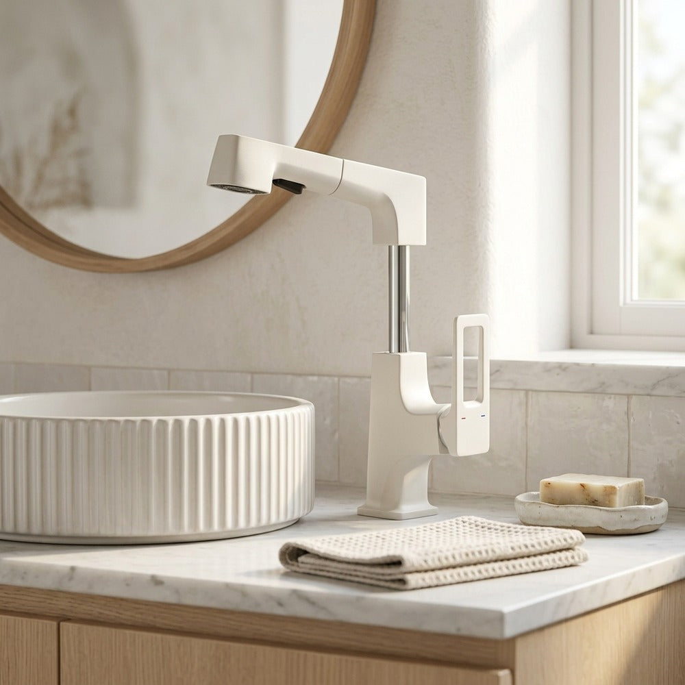 Lagomel pull-out single-hole bathroom faucet, set in a Traditional/Classic/Vintage/Retro bathroom