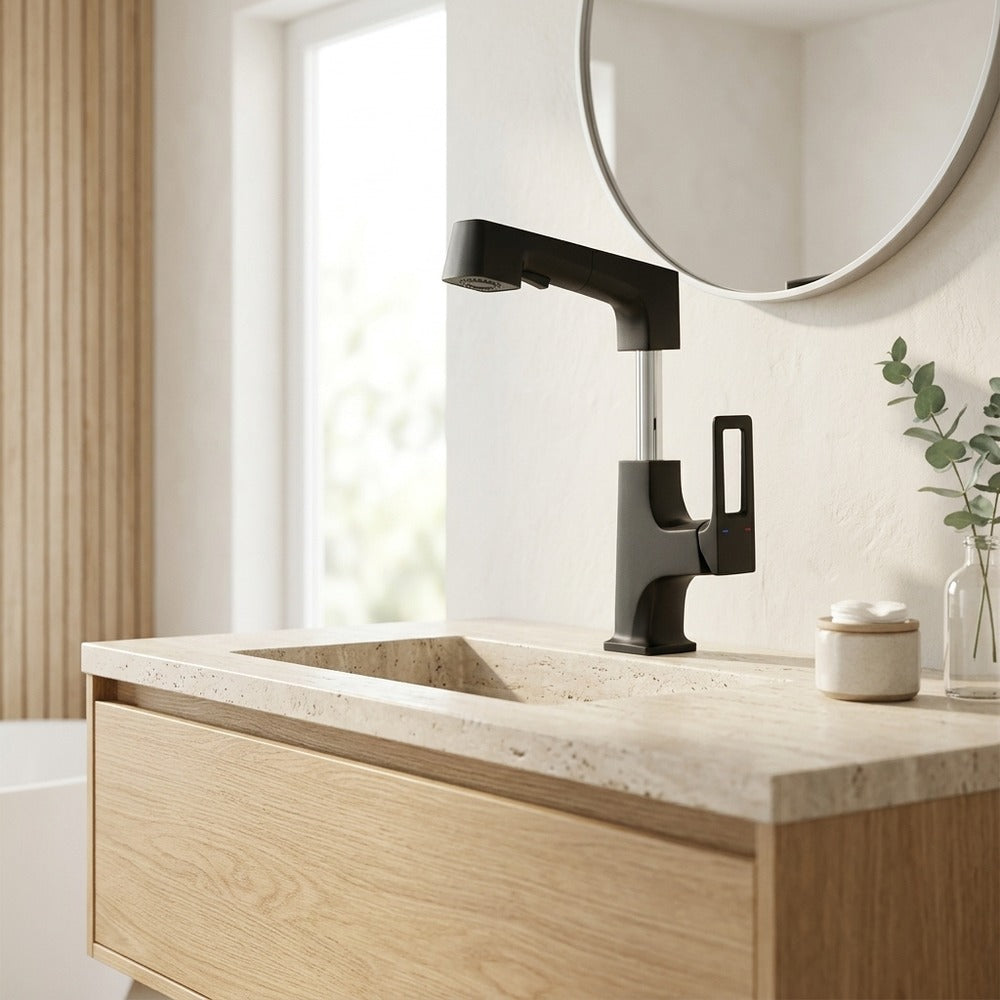 Lagomel pull-out single-hole bathroom faucet, set in a Traditional/Classic/Vintage/Retro bathroom