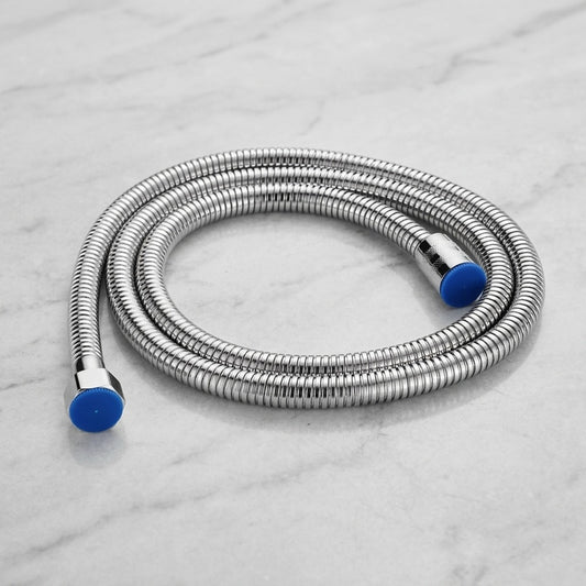 Lagomel shower hose in stainless steel, matte black, set in a Contemporary bathroom