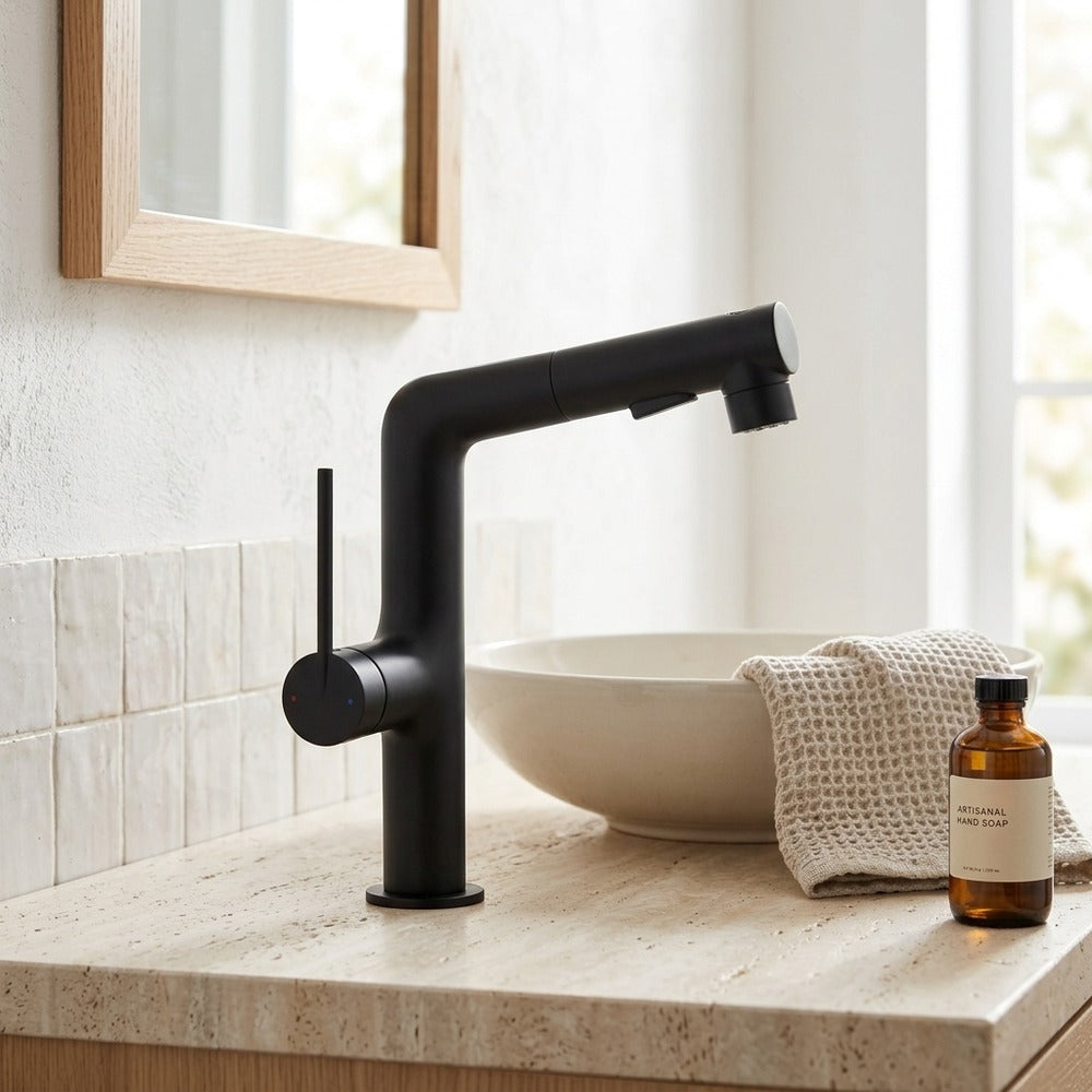 Lagomel pull-out single-hole bathroom faucet, set in a Traditional/Classic/Vintage/Retro bathroom
