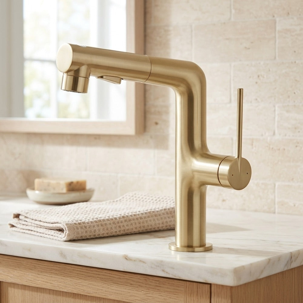Lagomel pull-out single-hole bathroom faucet, set in a Traditional/Classic/Vintage/Retro bathroom
