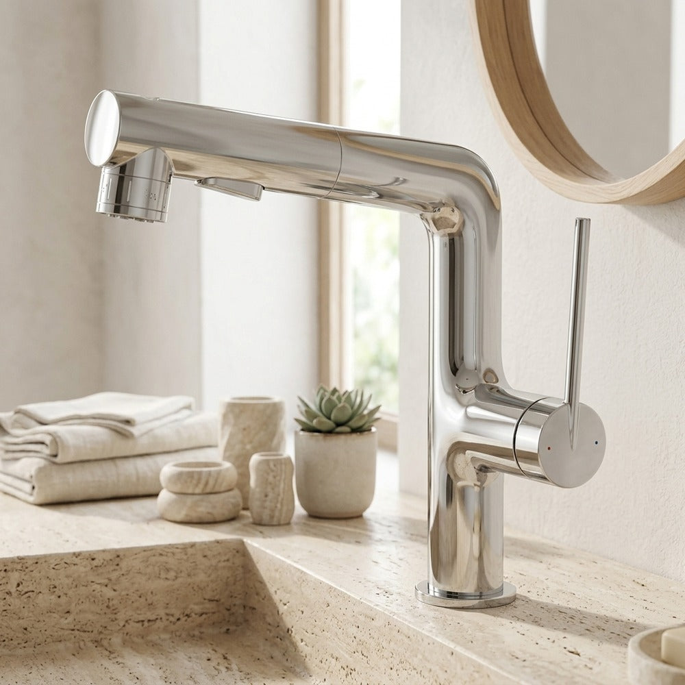 Lagomel pull-out single-hole bathroom faucet, set in a Traditional/Classic/Vintage/Retro bathroom