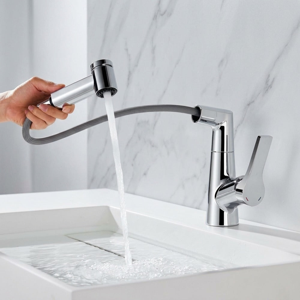 Lagomel pull-out single-hole bathroom faucet, set in a Traditional/Classic/Vintage/Retro bathroom