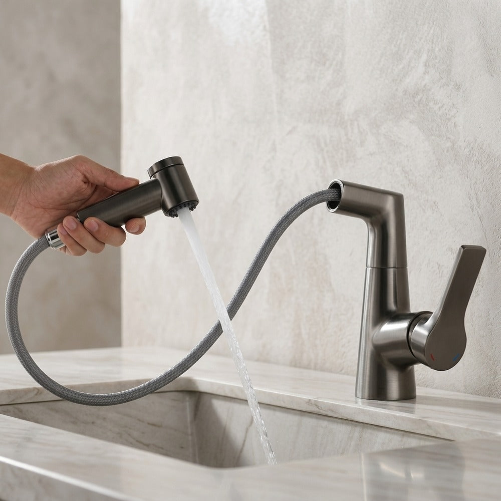 Lagomel pull-out single-hole bathroom faucet, set in a Traditional/Classic/Vintage/Retro bathroom