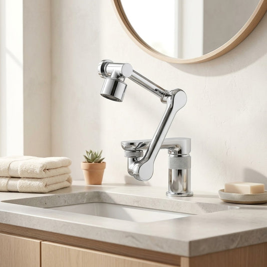 Lagomel faucet aerator in chrome, set in a Modern bathroom