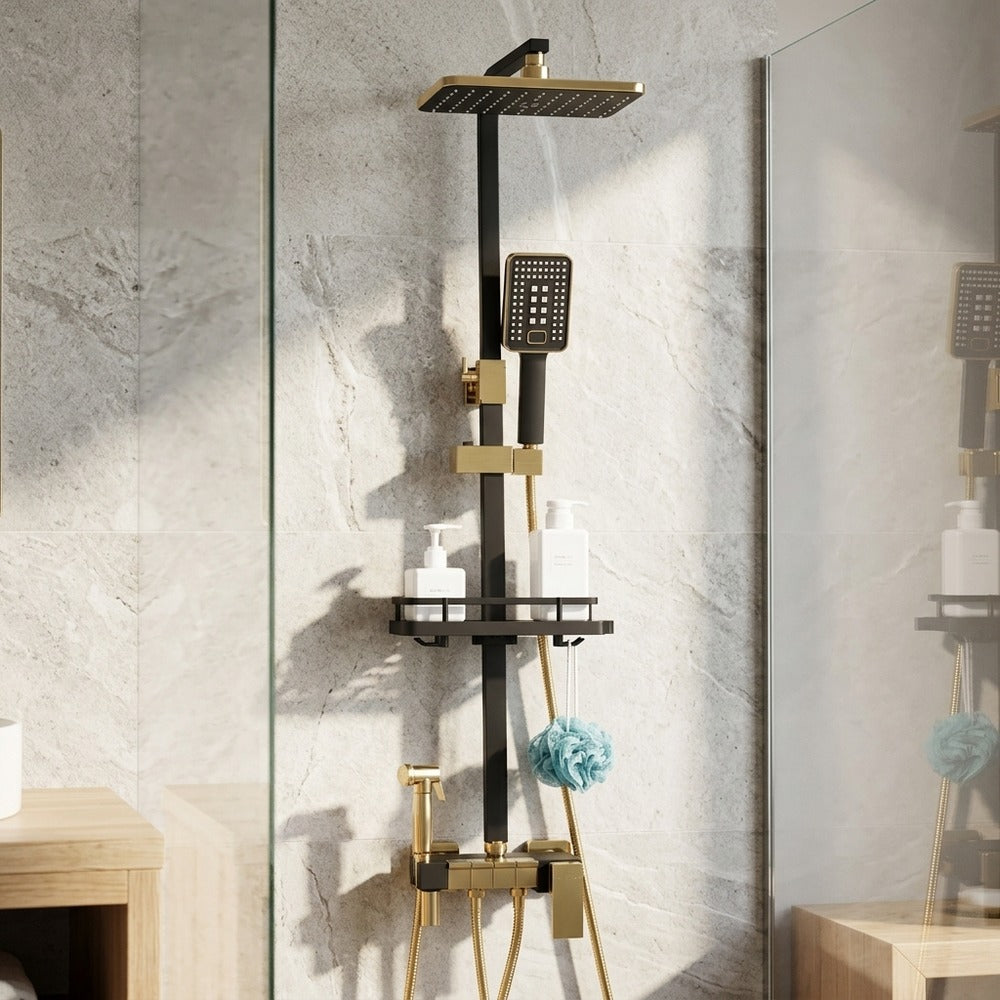 Lagomel wall-mounted tub and shower system, set in a Contemporary bathroom