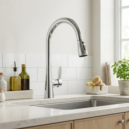 Lagomel single-handle pull-down kitchen faucet, set in a Modern/Contemporary kitchen