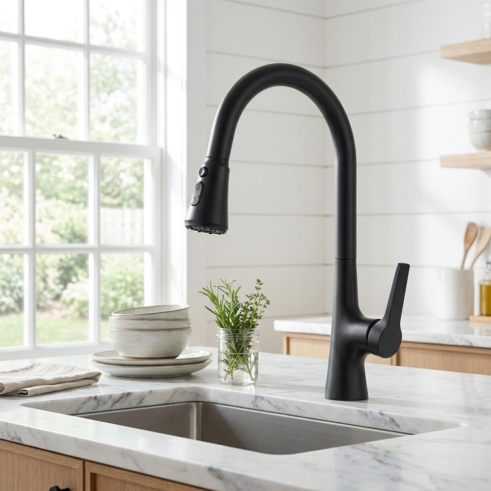 Lagomel single-handle pull-down kitchen faucet, set in a Modern/Contemporary kitchen