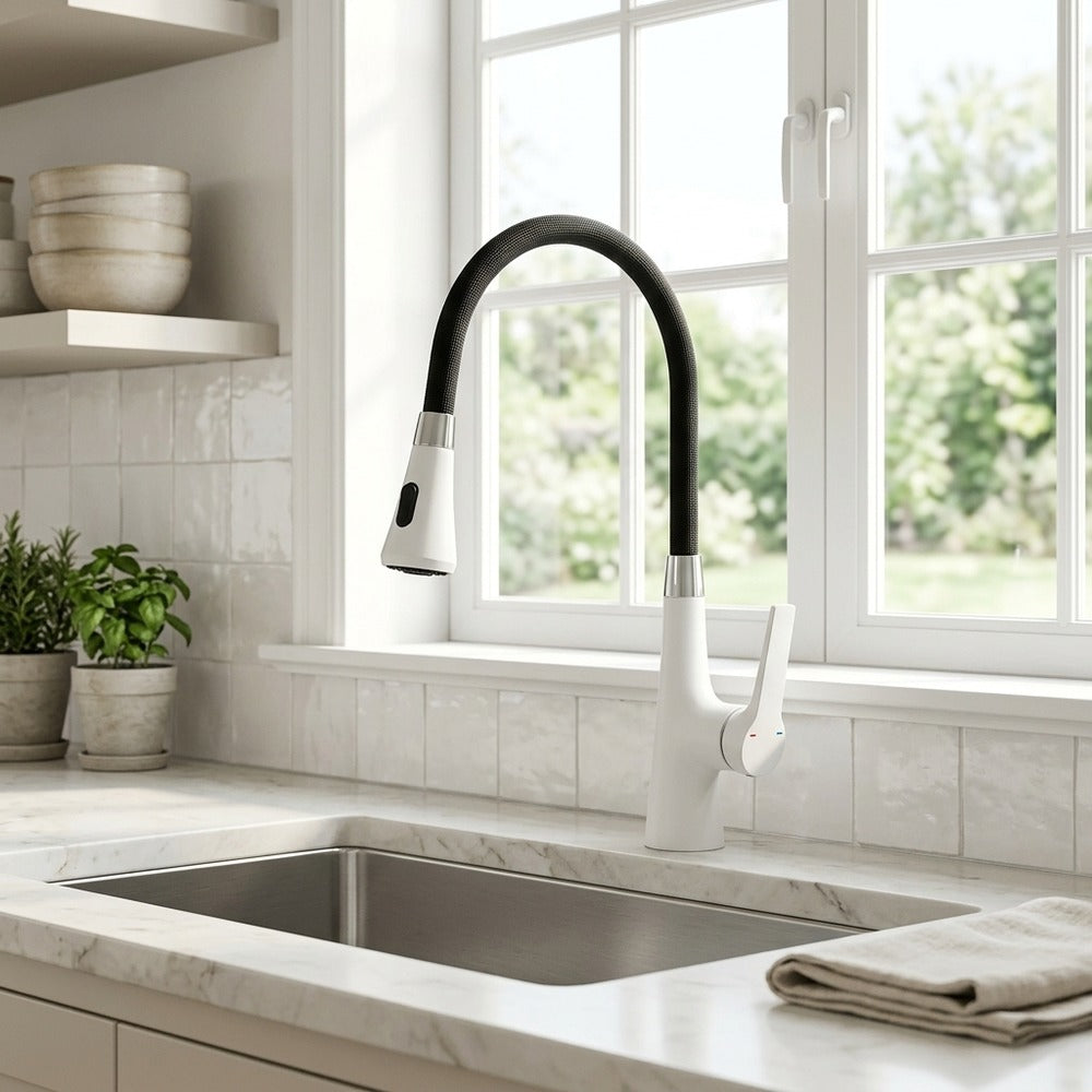 Lagomel single-handle pull-down kitchen faucet, set in a Modern/Contemporary kitchen