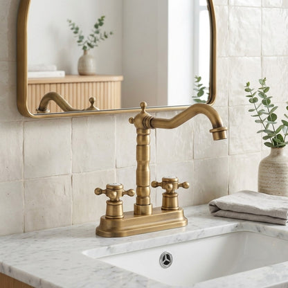 Lagomel double-handle centerset bathroom faucet, set in a Traditional/Classic/Vintage/Retro bathroom