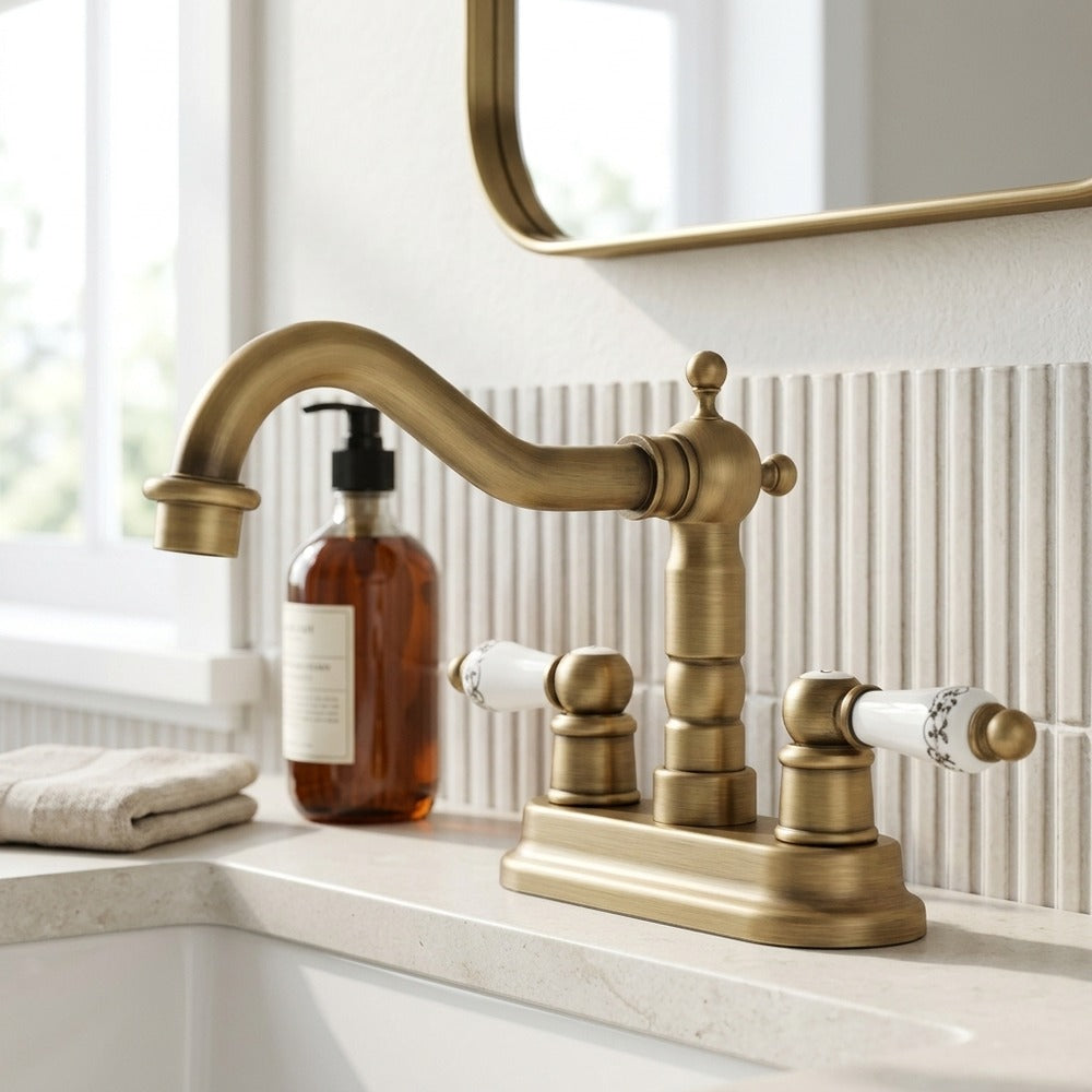 Lagomel double-handle centerset bathroom faucet, set in a Traditional/Classic/Vintage/Retro bathroom