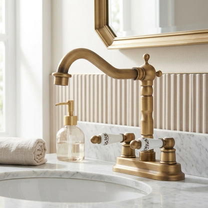 Lagomel double-handle centerset bathroom faucet, set in a Traditional/Classic/Vintage/Retro bathroom