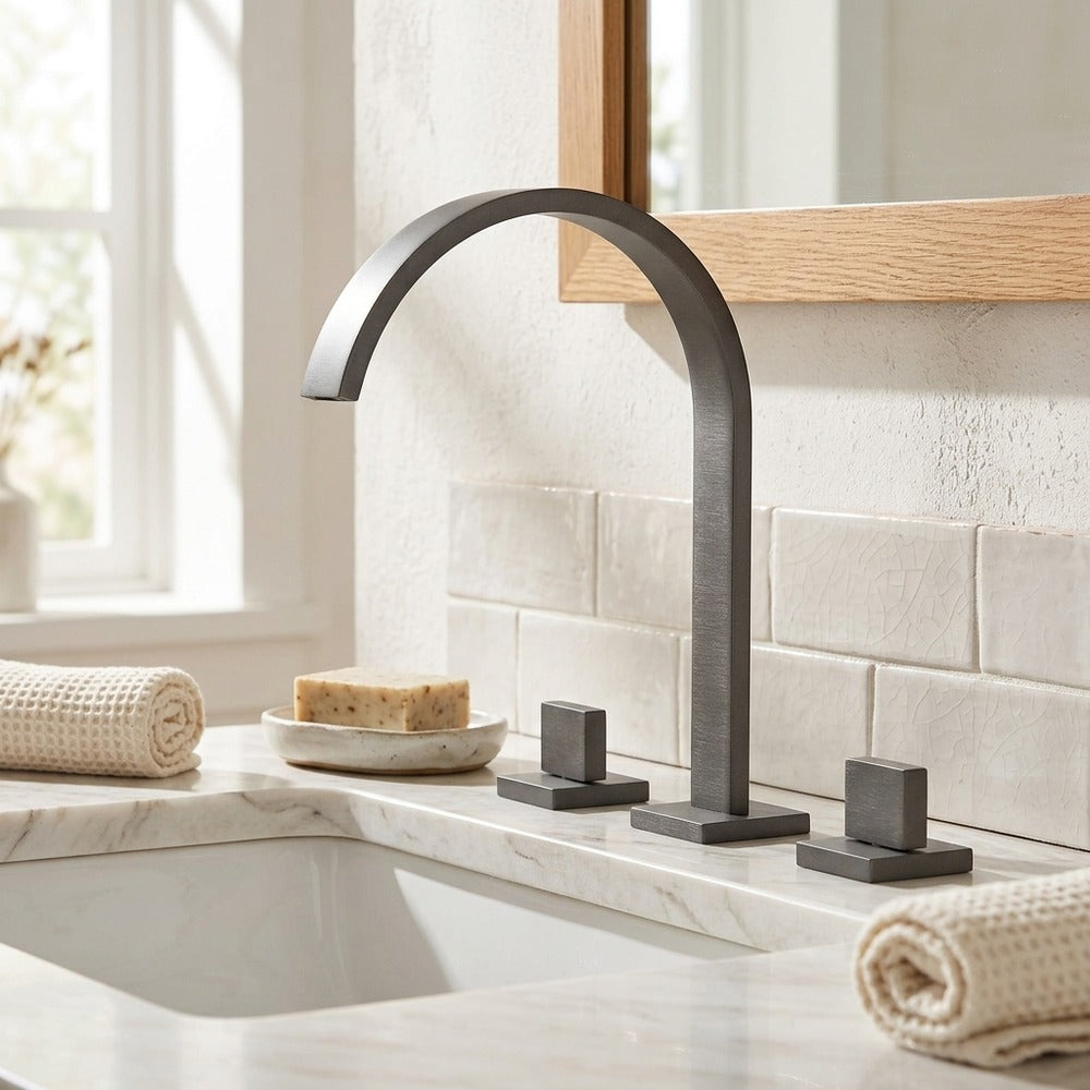 Lagomel widespread bathroom faucet, set in a Modern/Contemporary bathroom