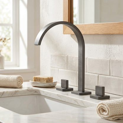 Lagomel widespread bathroom faucet, set in a Modern/Contemporary bathroom