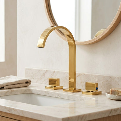 Lagomel widespread bathroom faucet, set in a Modern/Contemporary bathroom