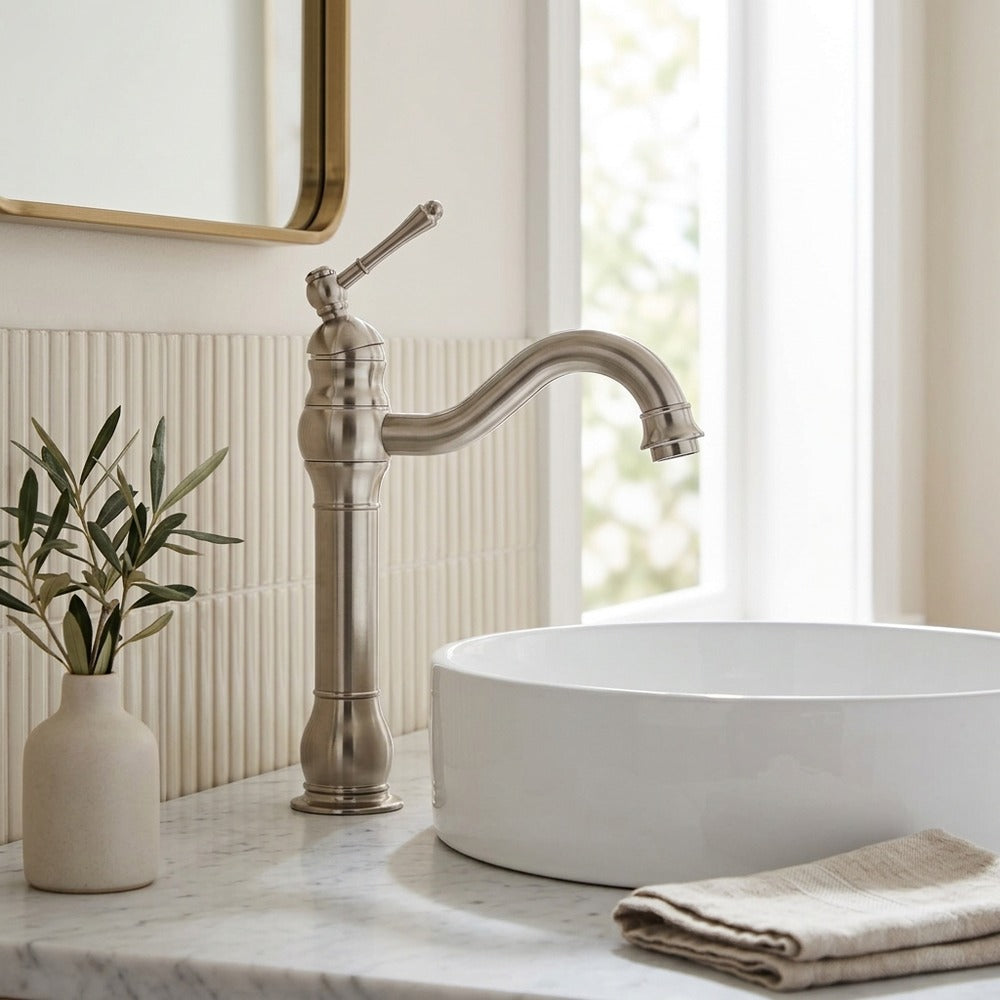 Lagomel single-handle vessel sink faucet, set in a Traditional/Classic bathroom