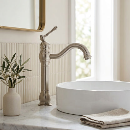 Lagomel single-handle vessel sink faucet, set in a Traditional/Classic bathroom