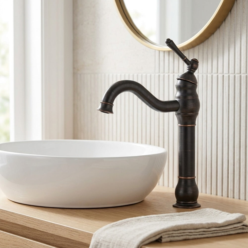 Lagomel single-handle vessel sink faucet, set in a Traditional/Classic bathroom