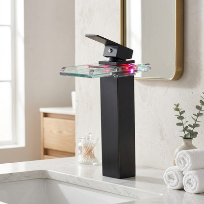 Lagomel waterfall single-handle vessel sink faucet, set in a Modern/Contemporary bathroom